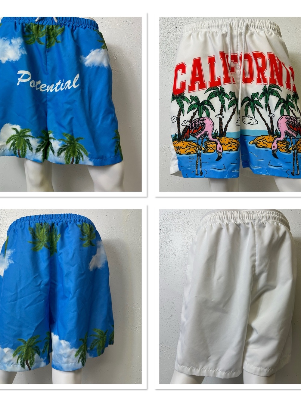 ROMWE Blue & White California Palm-Print Board Shorts
